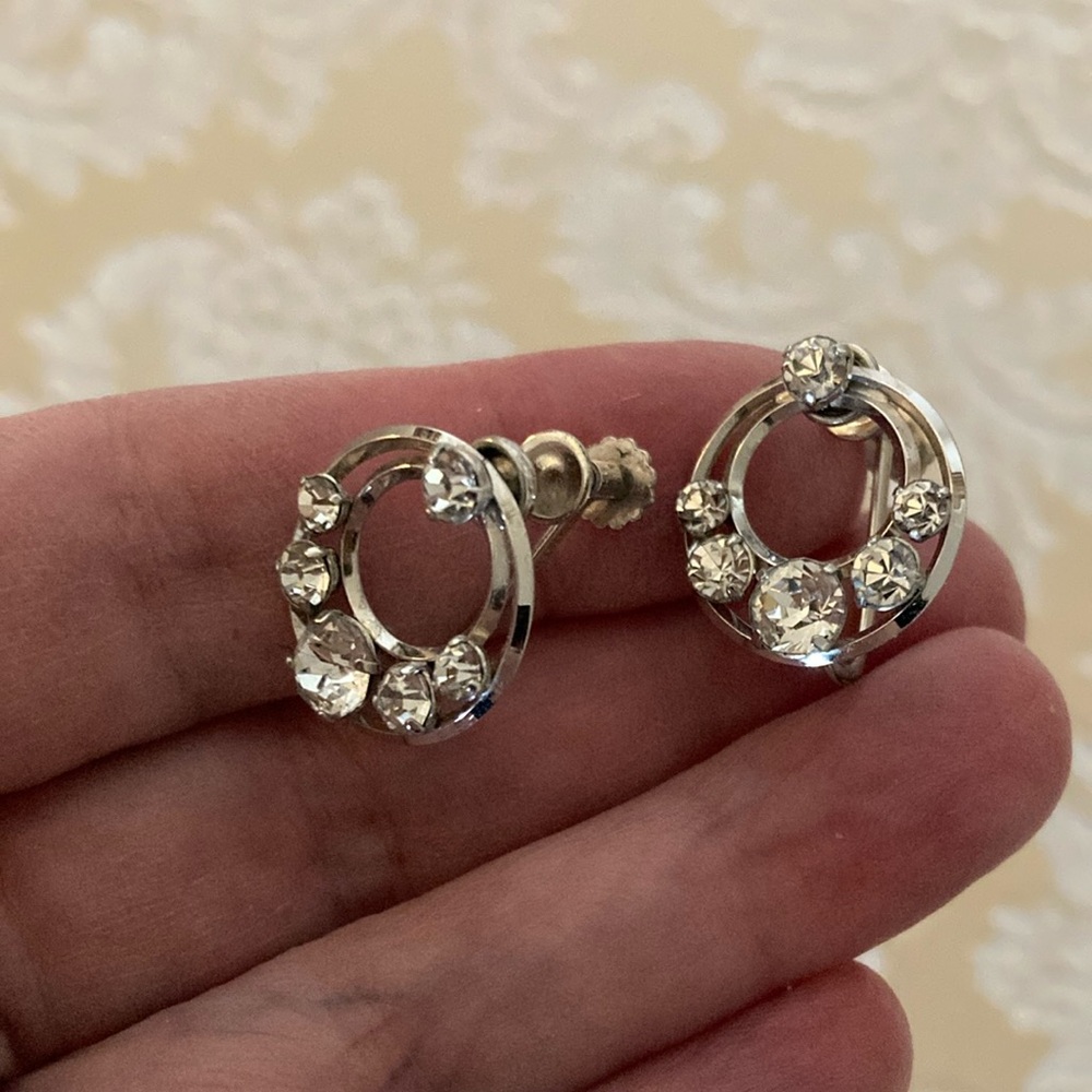 Elegant Vintage Silver Crystal Stud Earrings